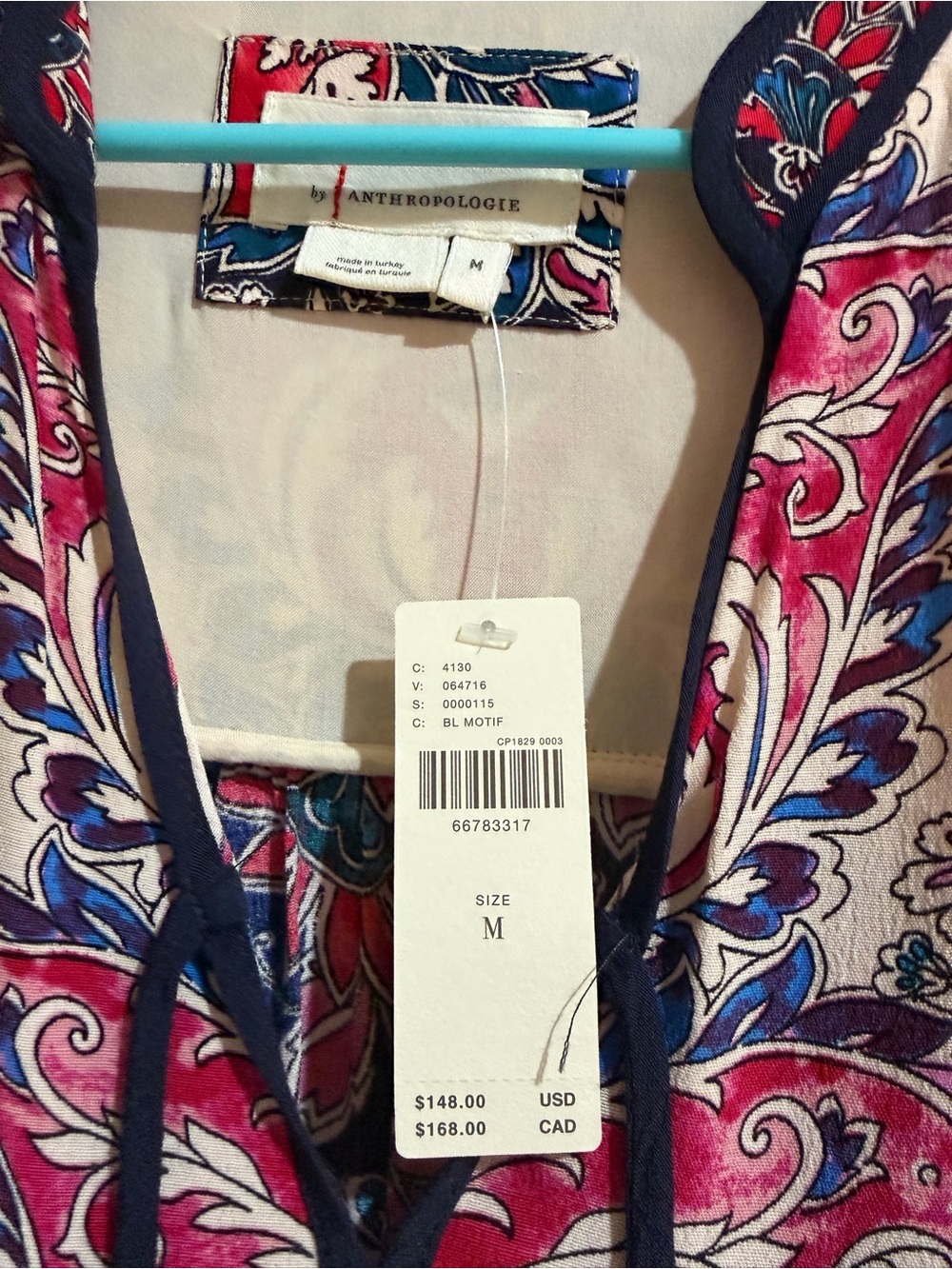 Anthropologie Floral Paisley Blue Pink Red Tunic Dress - Picture 2 of 3